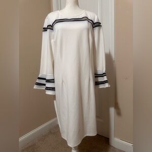 Elegant White Long Sleeve Dress with Black Accents